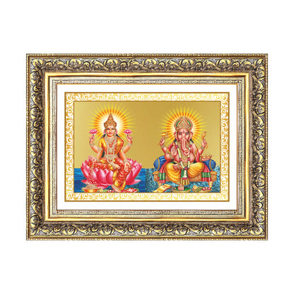Diviniti 24K Gold Plated Lakshmi Ganesha (Classic) Divine Wall Frame for Home Mandir & Office Decor | Luxury Spiritual Gift