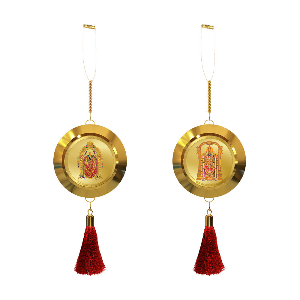Diviniti 24K Gold Plated Double-Sided Padmavati & Balaji Car Dangler (5.5 cm) | Divine Hanging Car Decor for Protection, Positive Energy & Spiritual Blessings