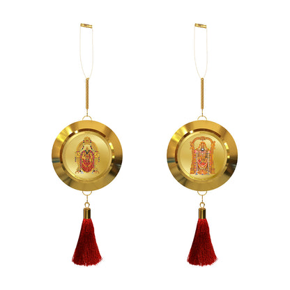 Diviniti 24K Gold Plated Double-Sided Padmavati & Balaji Car Dangler (5.5 cm) | Divine Hanging Car Decor for Protection, Positive Energy & Spiritual Blessings