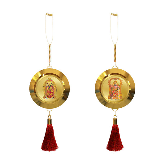 Diviniti 24K Gold Plated Double-Sided Padmavati & Balaji Car Dangler (5.5 cm) | Divine Hanging Car Decor for Protection, Positive Energy & Spiritual Blessings