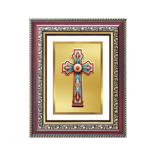 Diviniti 24K Gold Plated Holy Cross (Classic) Divine Wall and Table Top Frame for Home Mandir & Office Decor | Luxury Spiritual Gift