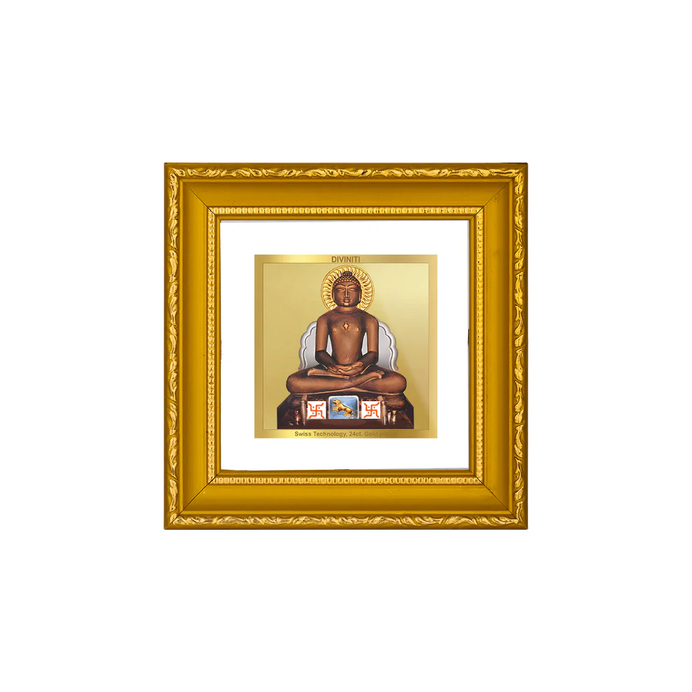 DIVINITI 24K Gold Plated Foil Mahavira Stylish Wall Photo Frame Idol for Workshop, Puja Room, Table Top, Home Decor, Gifts|DG101S1A (10x10 CM)