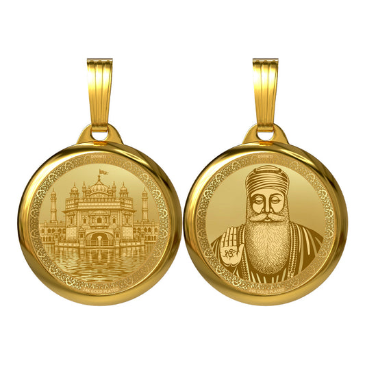 24K Gold Plated Golden Temple & Guru Nanak Dev Ji Pendant – 22mm Double-Sided Spiritual Pendant
