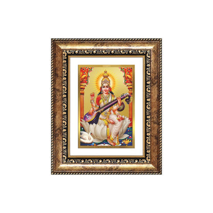 Diviniti 24K Gold Plated Saraswati Mata (Classic) Divine Wall and Table Top Frame for Home Mandir & Office Decor | Luxury Spiritual Gift