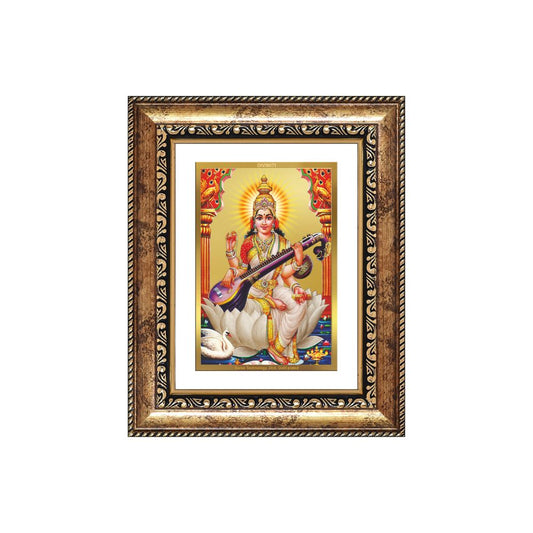 Diviniti 24K Gold Plated Saraswati Mata (Classic) Divine Wall and Table Top Frame for Home Mandir & Office Decor | Luxury Spiritual Gift