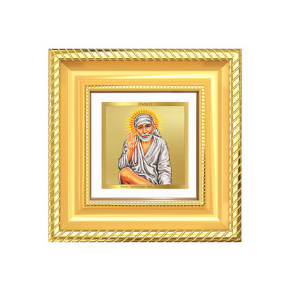 Diviniti Sai Baba with Blessings Tabletop Photo Frame in 24K Gold Plated Foil | Faith, Peace & Divine Grace | DG015S1A (10x10 CM)