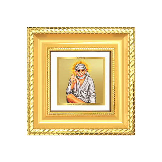 Diviniti Sai Baba with Blessings Tabletop Photo Frame in 24K Gold Plated Foil | Faith, Peace & Divine Grace | DG015S1A (10x10 CM)