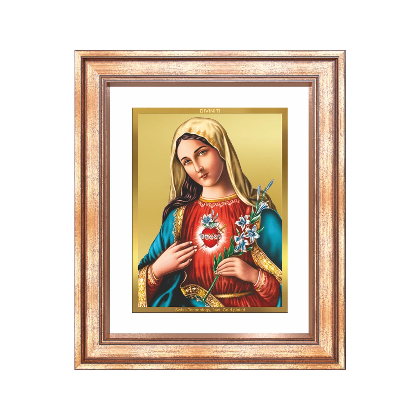 Diviniti 24K Gold Plated Mother Mary (Classic) Divine Wall Frame for Home Mandir & Office Decor | Luxury Spiritual Gift