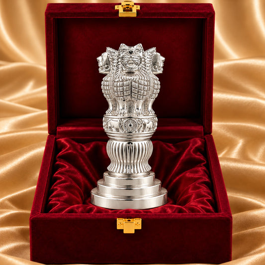 999 Silver-Plated Ashoka Stambh | Premium Gift Box | 15x7 CM