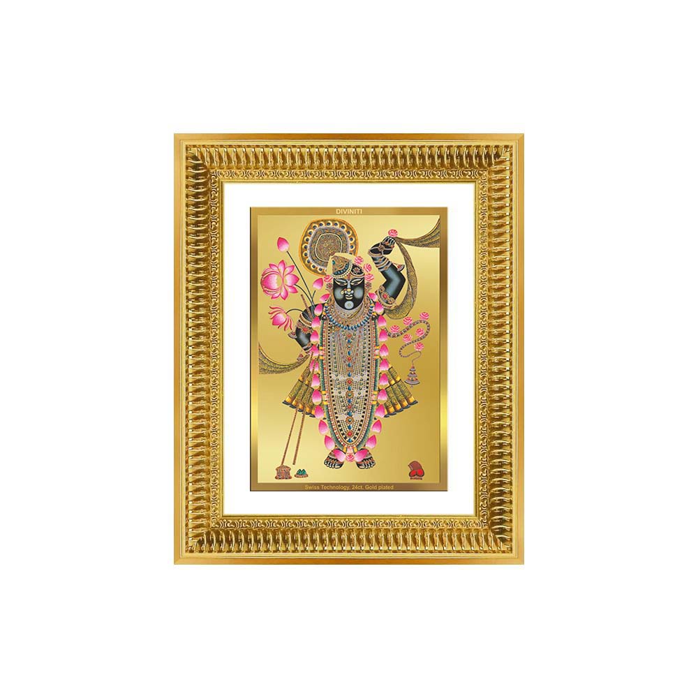 Diviniti 24K Gold Plated Shrinath Ji (Classic) Divine Wall Frame for Home Mandir & Office Decor | Luxury Spiritual Gift