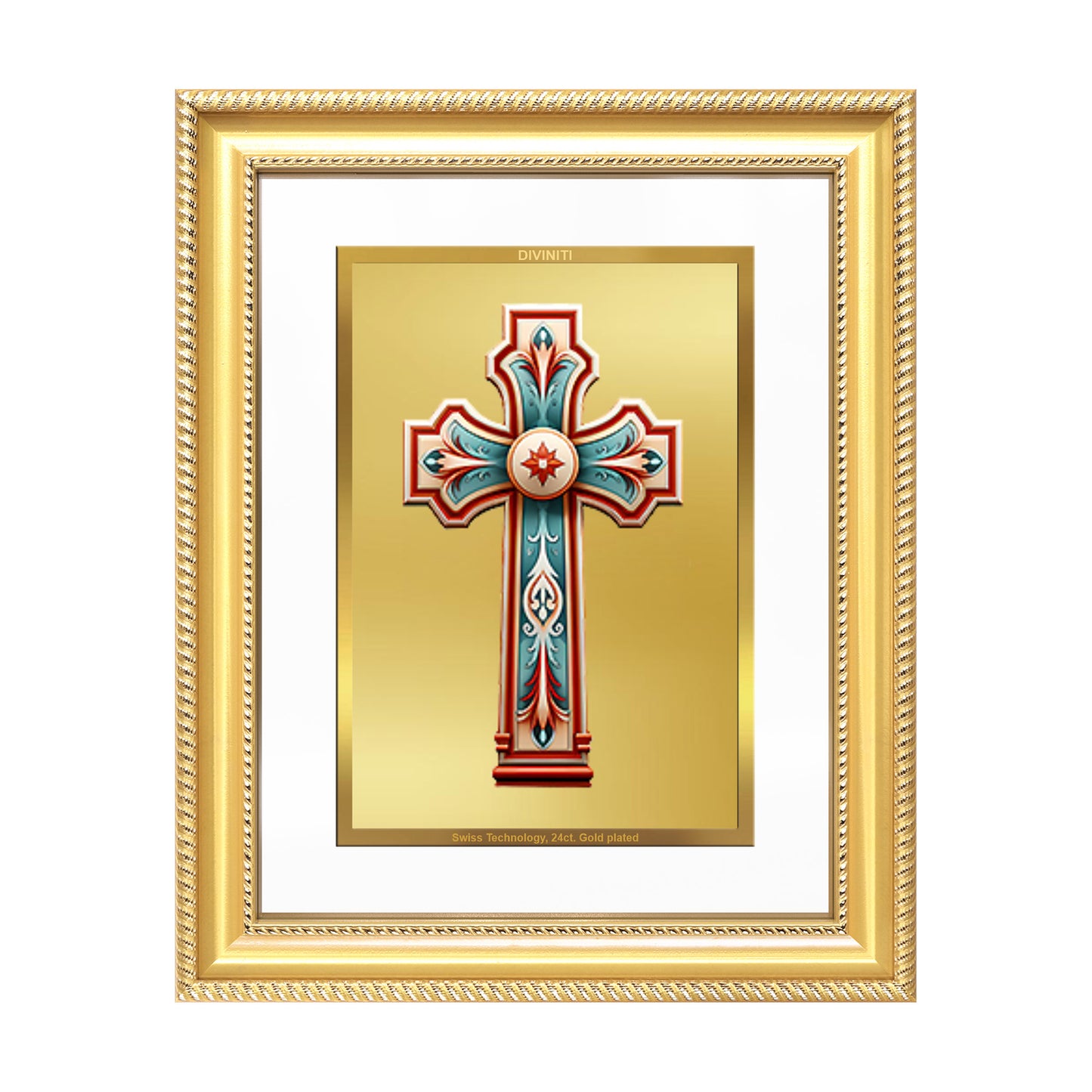 Diviniti 24K Gold Plated Holy Cross (Classic) Divine Wall Frame for Home Mandir & Office Decor | Luxury Spiritual Gift