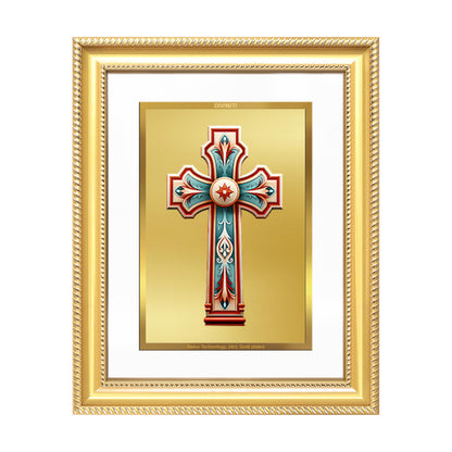 Diviniti 24K Gold Plated Holy Cross (Classic) Divine Wall Frame for Home Mandir & Office Decor | Luxury Spiritual Gift