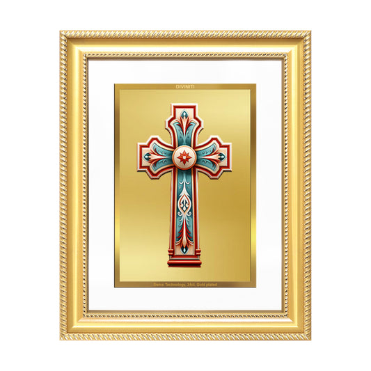 Diviniti 24K Gold Plated Holy Cross (Classic) Divine Wall Frame for Home Mandir & Office Decor | Luxury Spiritual Gift