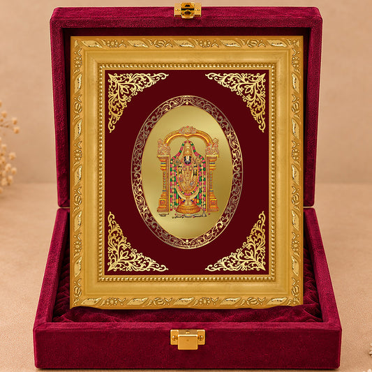 24K Gold-Plated Lord Tirupati Balaji Frame | Premium Gift Box | 16x13.5 CM