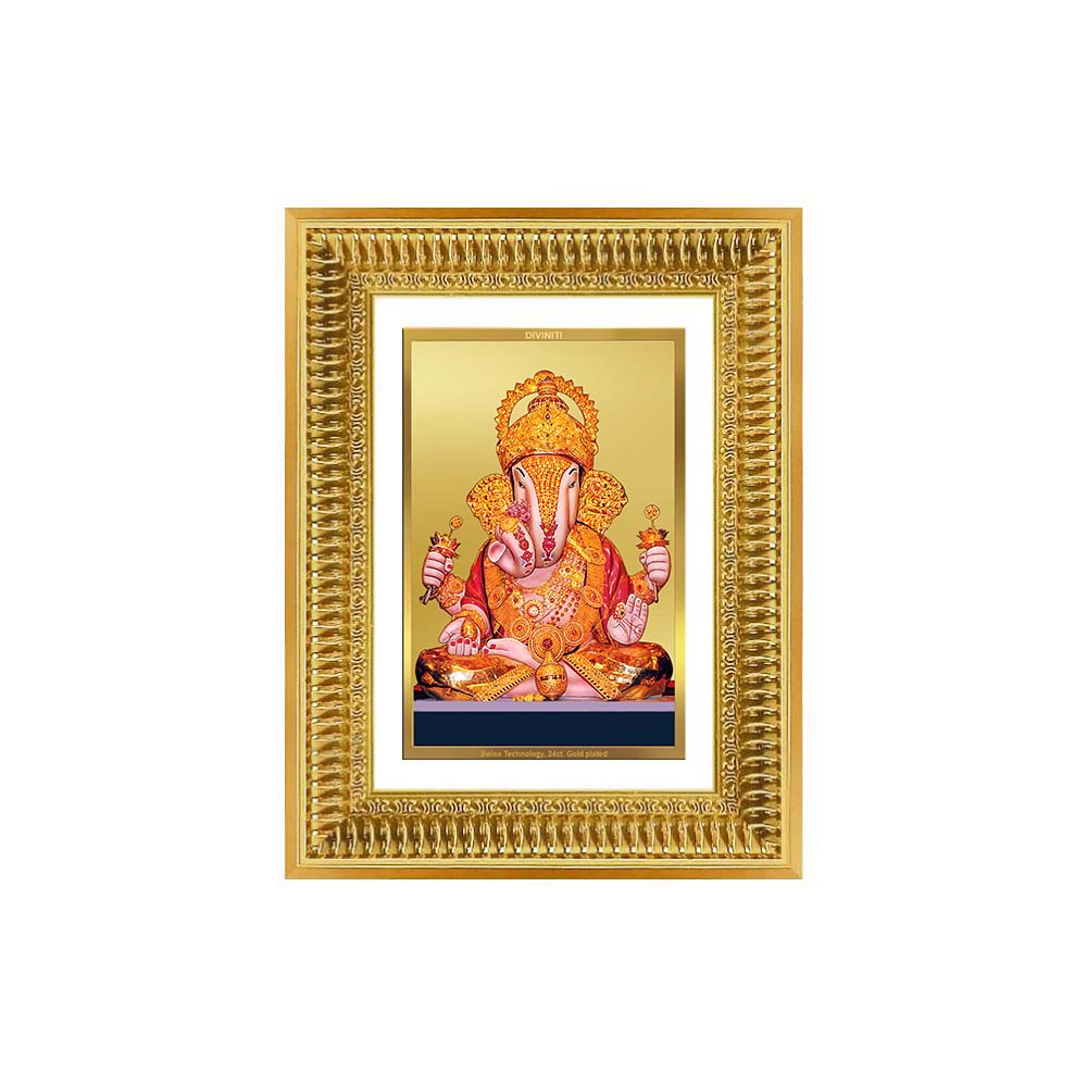 Diviniti 24K Gold Plated Dagadu Ganesha (Classic) Divine Wall Frame for Home Mandir & Office Decor | Luxury Spiritual Gift