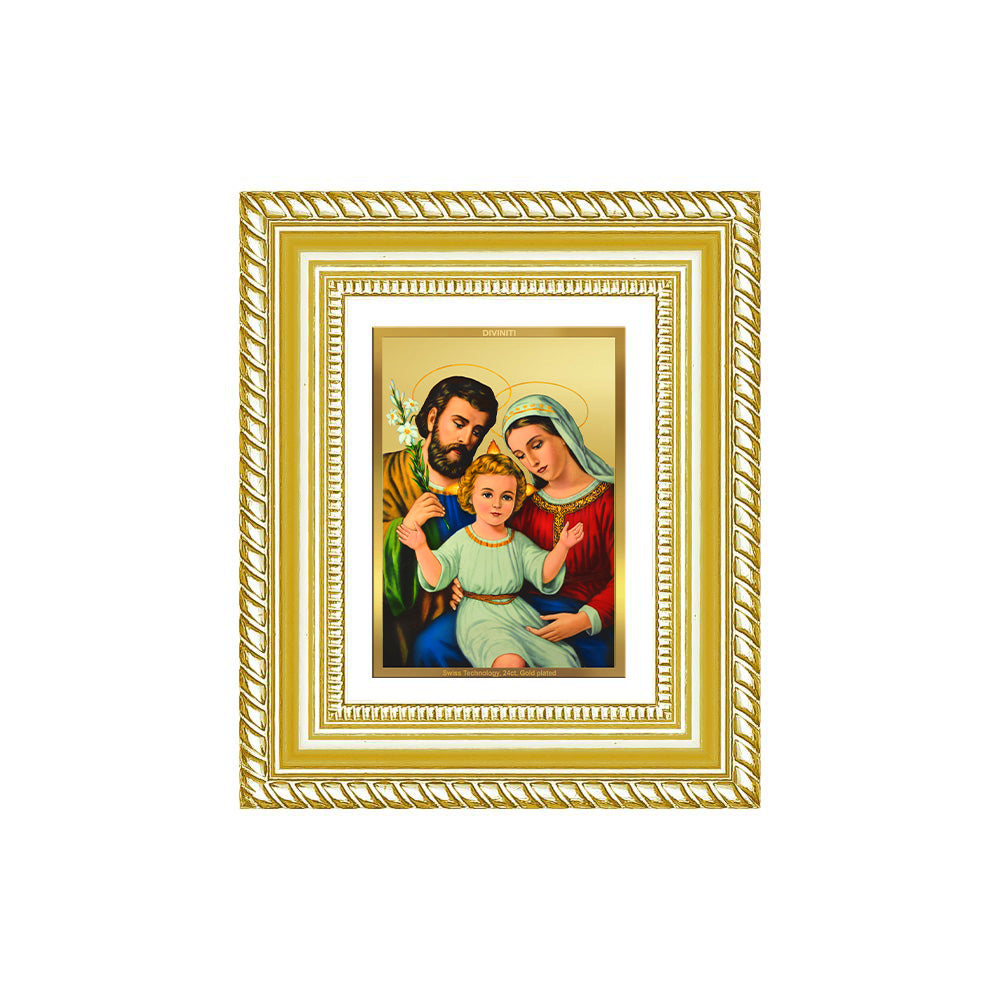 Diviniti 24K Gold Plated Holy Family Divine Table Top Frame for Home Mandir & Office Decor | Luxury Spiritual Gift