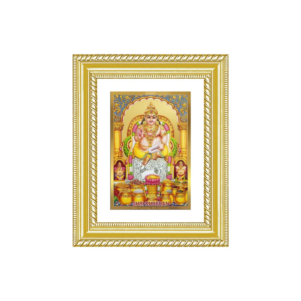 Diviniti 24K Gold Plated Kuber (Classic) Divine Wall and Table Top Frame for Home Mandir & Office Decor | Luxury Spiritual Gift