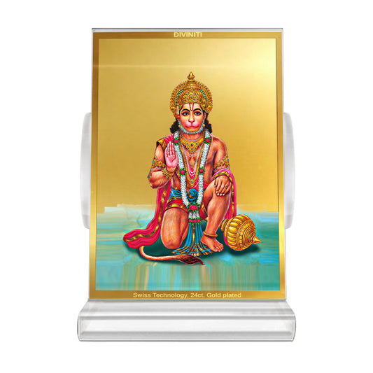 Hanuman | Divine Lord Hanuman Car Dashboard & Tabletop Photo Frame in 24K Gold Plated Foil