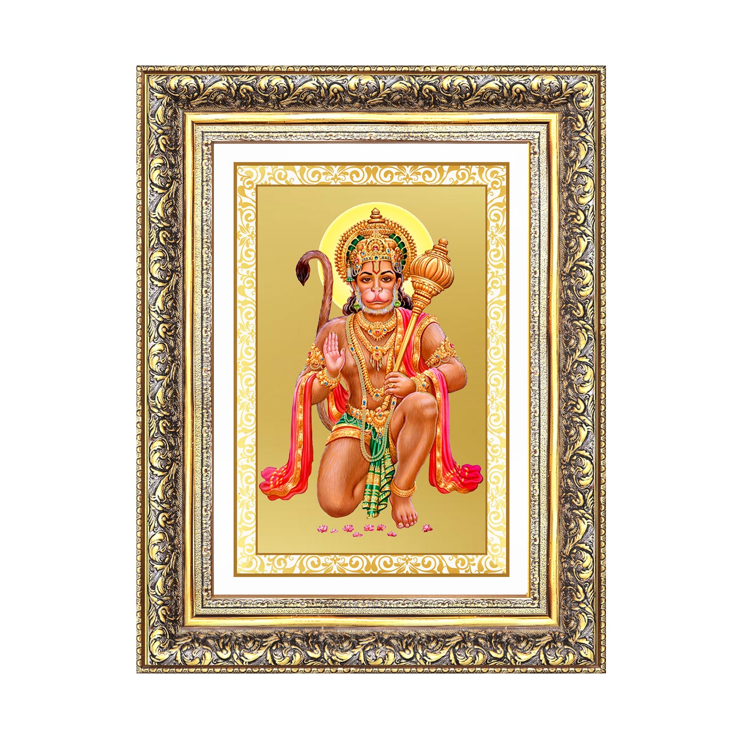 Diviniti 24K Gold Plated Hanuman With Blessings (Classic) Divine Wall Frame for Home Mandir & Office Decor | Luxury Spiritual Gift