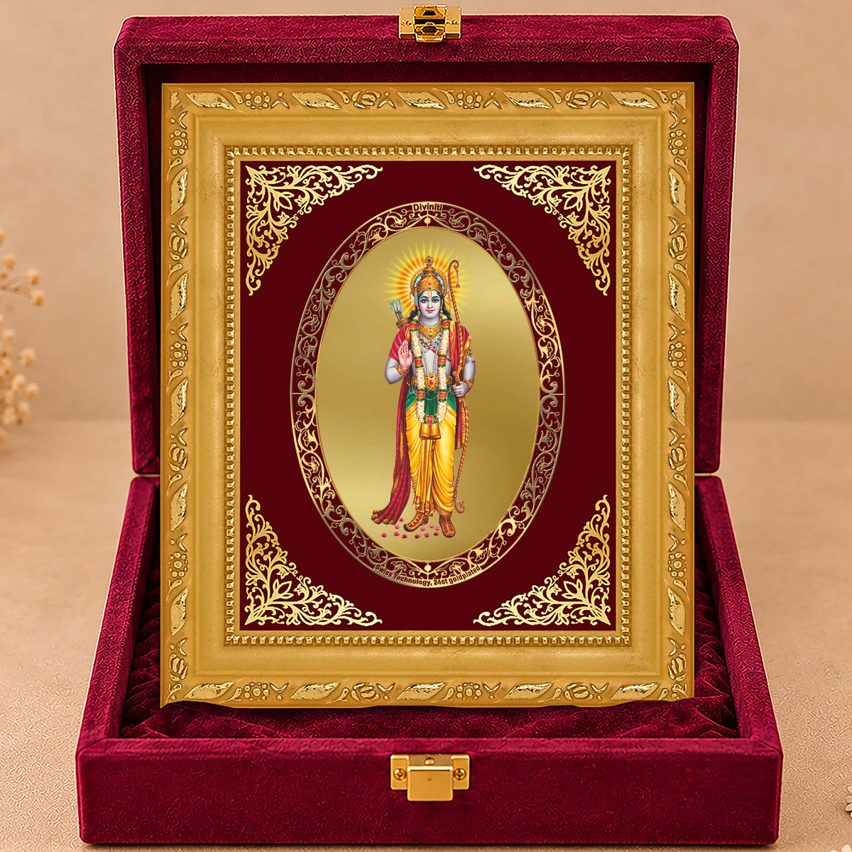 24K Gold-Plated Lord Ram Ji Frame | Premium Gift Box | 21.5x17.5 CM