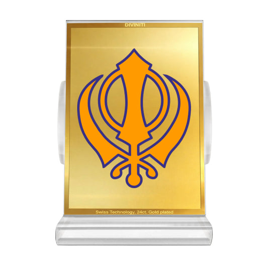 Khanda Sahib | Divine Sikh Khanda Car Dashboard & Tabletop Photo Frame in 24K Gold Plated Foil (ACF3)