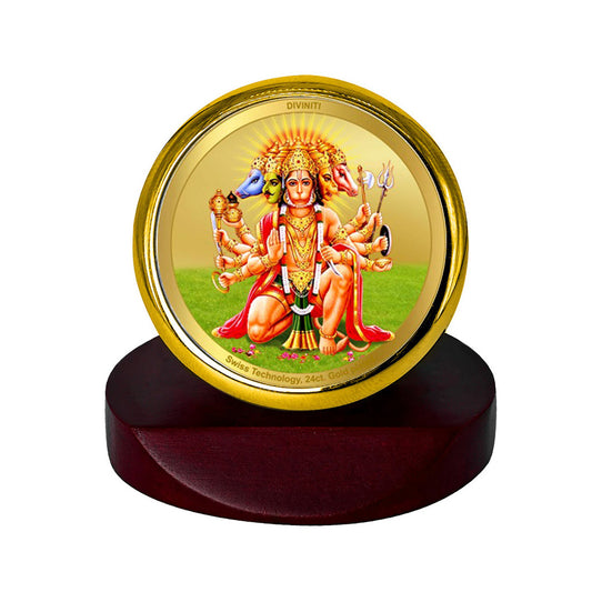 Panchmukhi Hanuman | Five-Faced Hanuman Car Dashboard Frame in 24K Gold Plated Foil