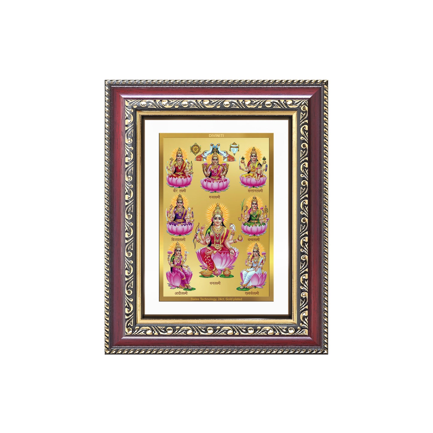 Diviniti 24K Gold Plated Ashtalakshmi Divine Wall and Table Top Frame for Home Mandir & Office Decor | Luxury Spiritual Gift