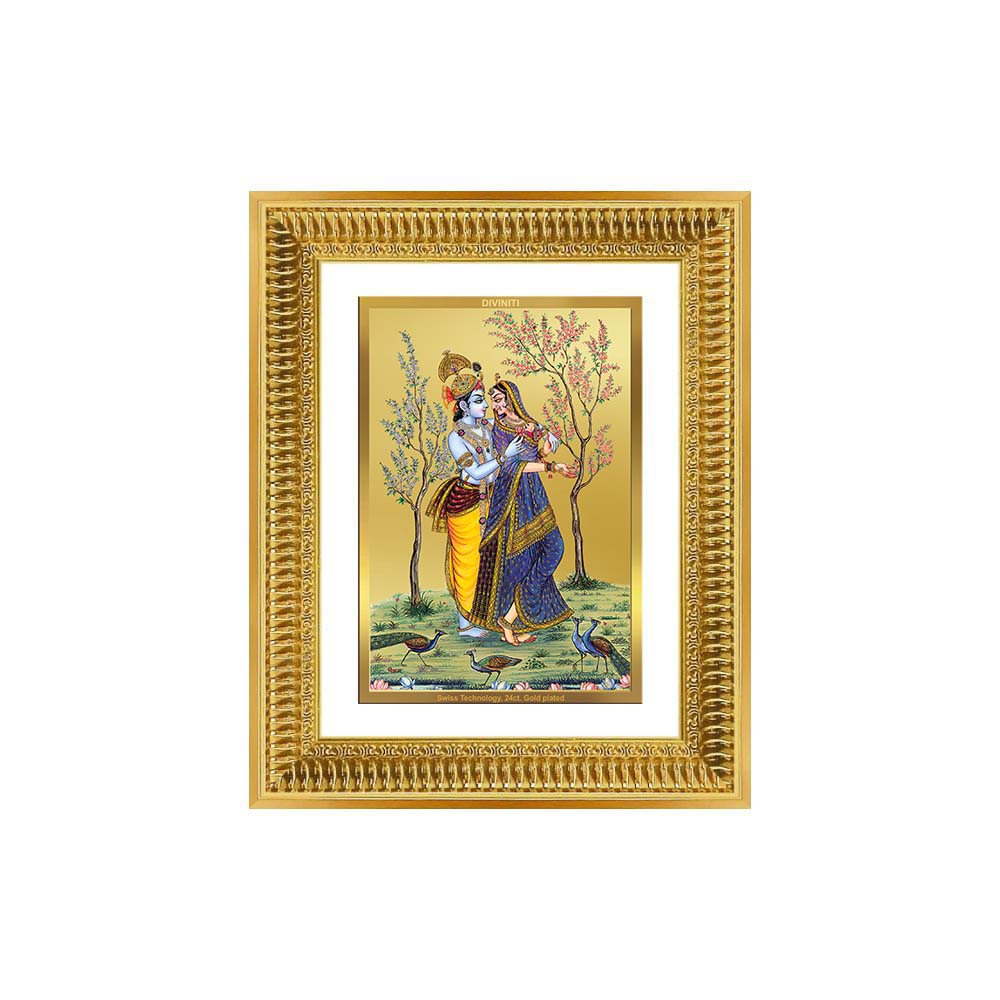 Diviniti 24K Gold Plated Radha Krishna (Classic) Divine Wall Frame for Home Mandir & Office Decor | Luxury Spiritual Gift