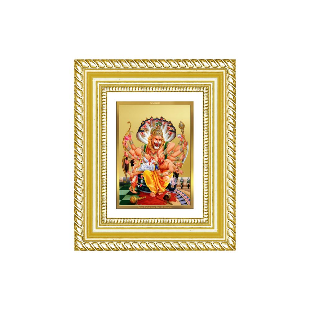 Diviniti 24K Gold Plated Narasimha Divine Table Top Frame for Home Mandir & Office Decor | Luxury Spiritual Gift