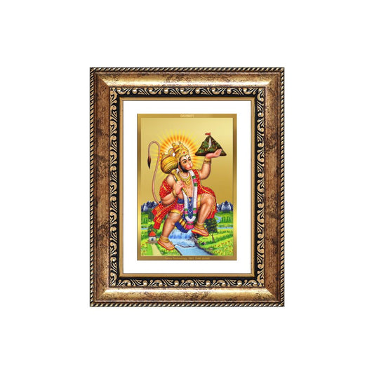 Diviniti 24K Gold Plated Hanuman With Mountain (Classic) Divine Wall and Table Top Frame for Home Mandir & Office Decor | Luxury Spiritual Gift
