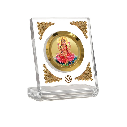 Diviniti 24K Gold Plated Maa Lakshmi Acrylic Car Dashboard Frame | Goddess of Wealth & Prosperity for Car, Home Décor, Tabletop & Puja Room | Abundance, Peace & Blessings (ACF1CH)
