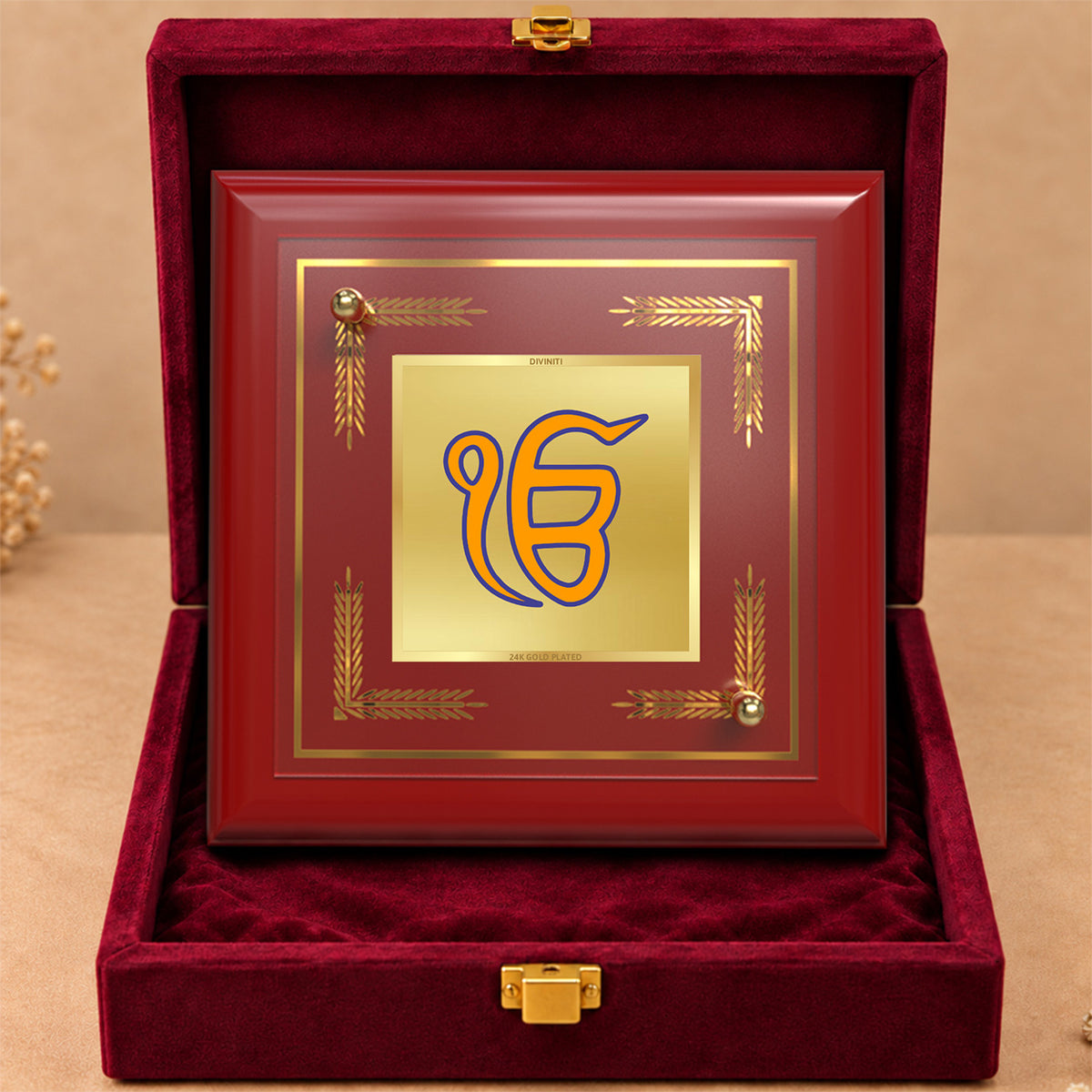 24K Gold-Plated Ik Onkar MDF Frame | Premium Gift Box | 10x10 CM