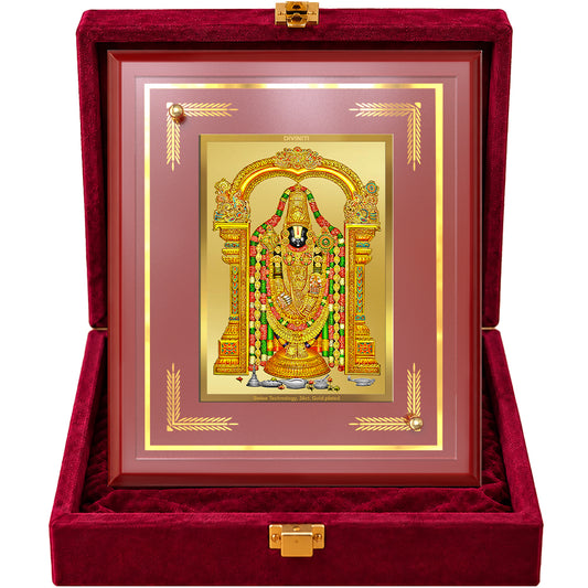 24K Gold-Plated Tirupati Balaji MDF Frame | Premium Gift Box | 26x20 CM