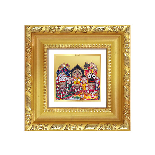 Diviniti Jagannath Subhadra Balabhadra Tabletop Photo Frame in 24K Gold Plated Foil | Divine Trinity, Protection & Spiritual Bliss | DG103S1A (10x10 CM)