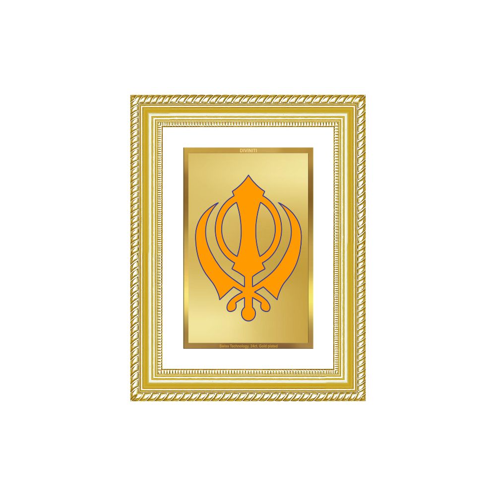 Diviniti 24K Gold Plated Khanda Sahib (Classic) Divine Wall Frame for Home Mandir & Office Decor | Luxury Spiritual Gift