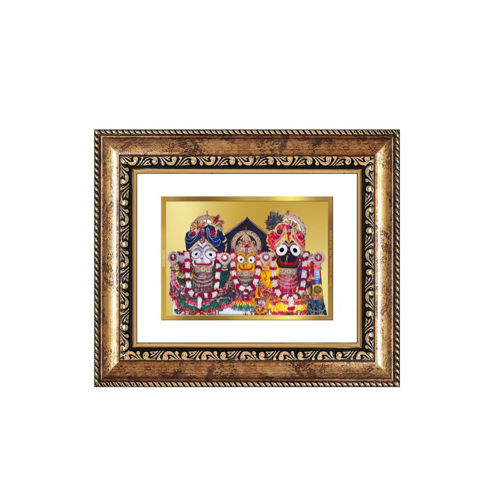 Diviniti 24K Gold Plated Jagannath Subhadra Balabhadra Divine Table Top Frame for Home Mandir & Office Decor | Luxury Spiritual Gift