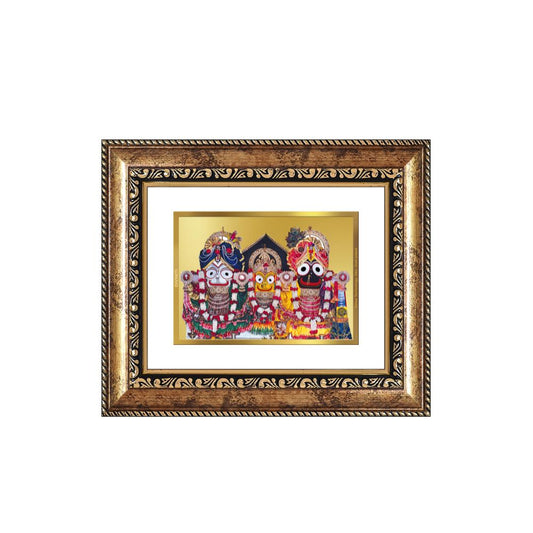 Diviniti 24K Gold Plated Jagannath Subhadra Balabhadra Divine Table Top Frame for Home Mandir & Office Decor | Luxury Spiritual Gift