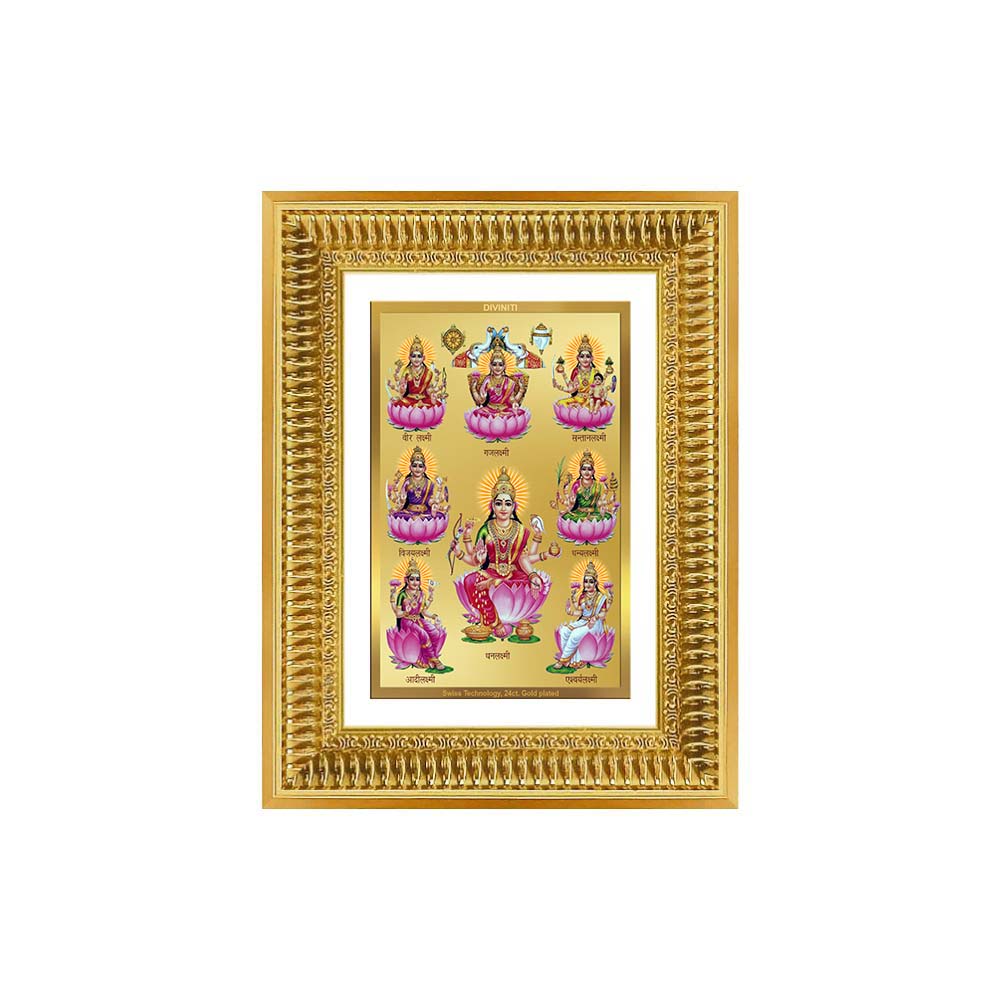 Diviniti 24K Gold Plated Ashtalakshmi Divine Wall Frame for Home Mandir & Office Decor | Luxury Spiritual Gift