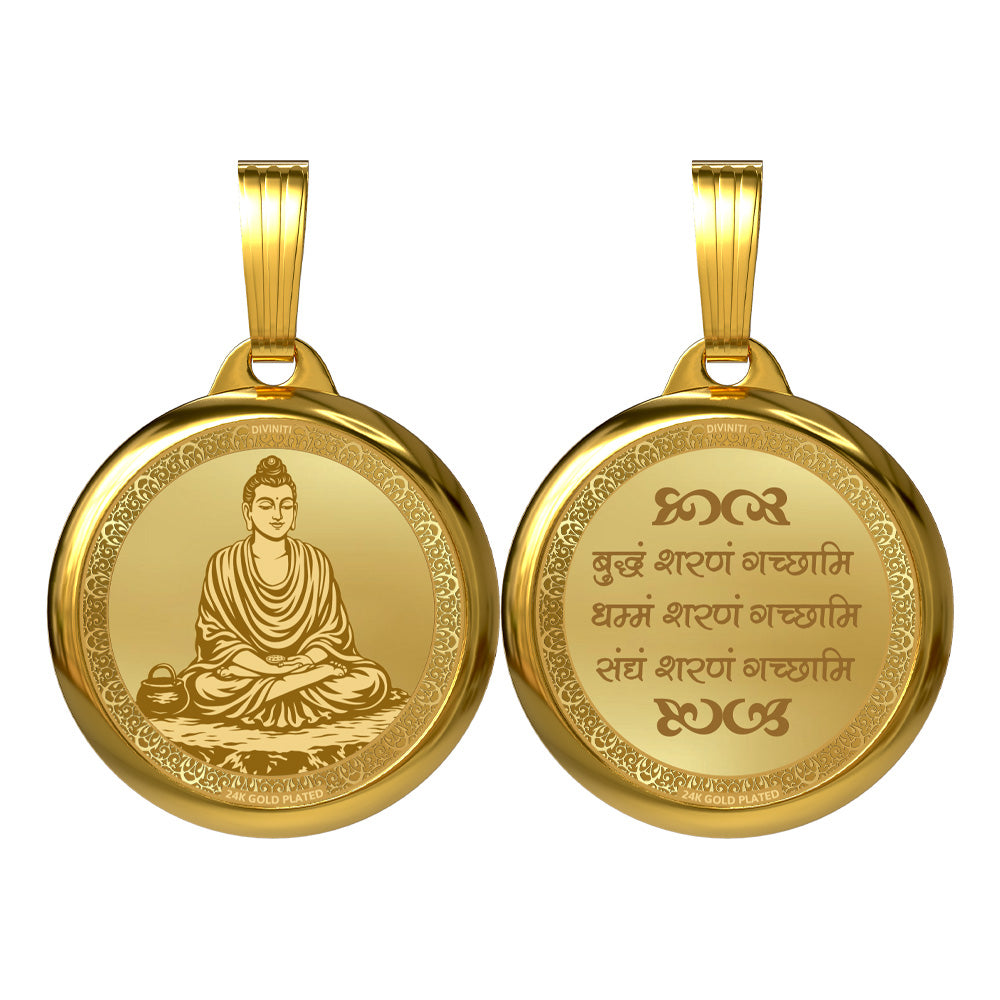 24K Gold Plated Buddha & Sacred Mantra Pendant – 22mm Double-Sided Spiritual Pendant