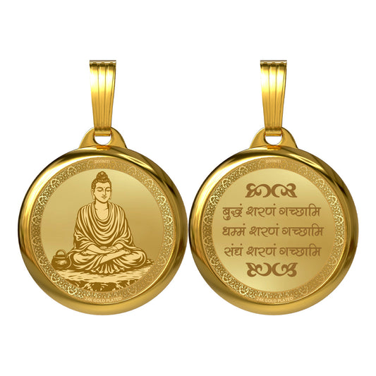 24K Gold Plated Buddha & Sacred Mantra Pendant – 22mm Double-Sided Spiritual Pendant