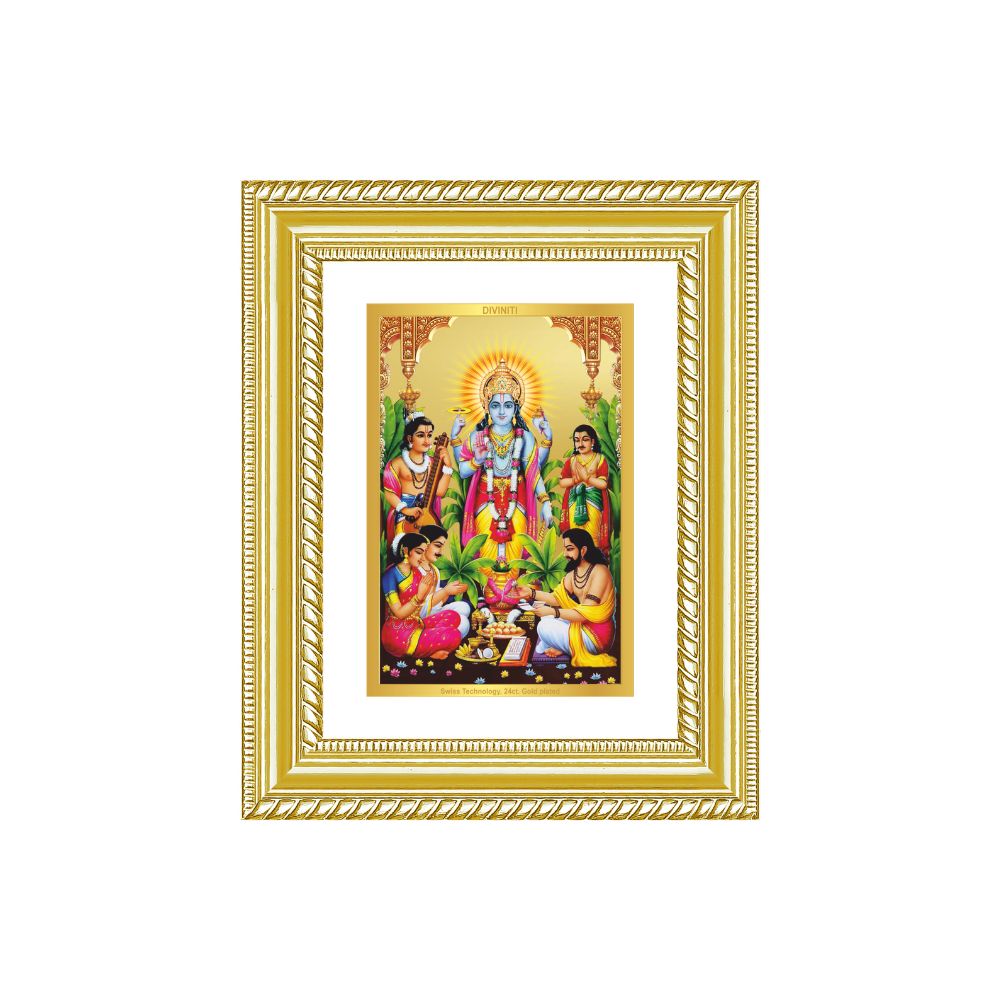 Diviniti 24K Gold Plated Satyanarayan (Classic) Divine Wall and Table Top Frame for Home Mandir & Office Decor | Luxury Spiritual Gift