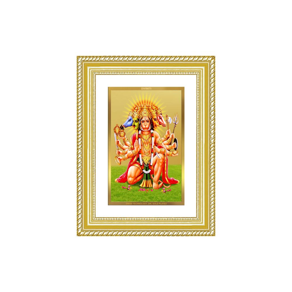 Diviniti 24K Gold Plated Panchmukhi Hanuman (Classic) Divine Wall Frame for Home Mandir & Office Decor | Luxury Spiritual Gift