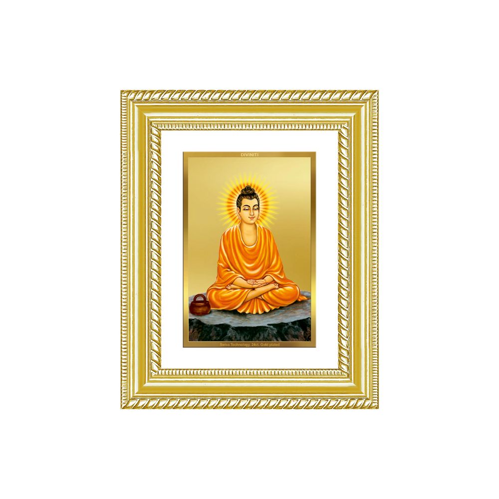 Diviniti 24K Gold Plated Buddha (Classic) Divine Wall and Table Top Frame for Home Mandir & Office Decor | Luxury Spiritual Gift