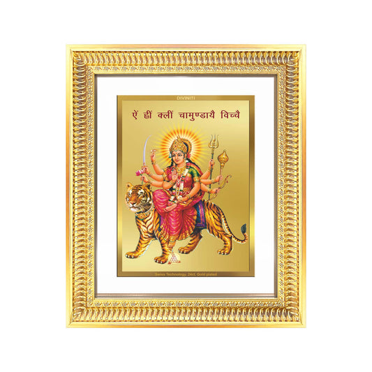 Diviniti 24K Gold Plated Durga With Mantra (Classic) Divine Wall Frame for Home Mandir & Office Decor | Luxury Spiritual Gift