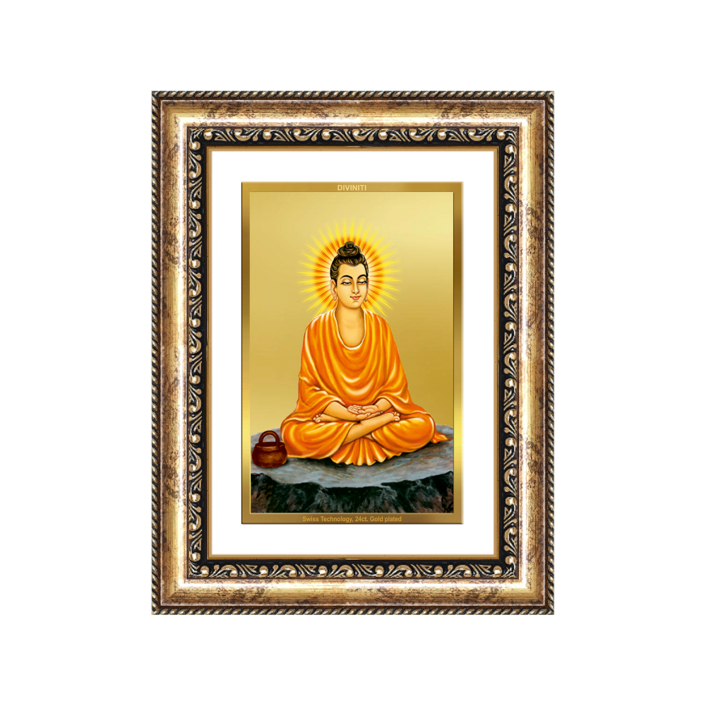 Diviniti 24K Gold Plated Buddha (Classic) Divine Wall Frame for Home Mandir & Office Decor | Luxury Spiritual Gift