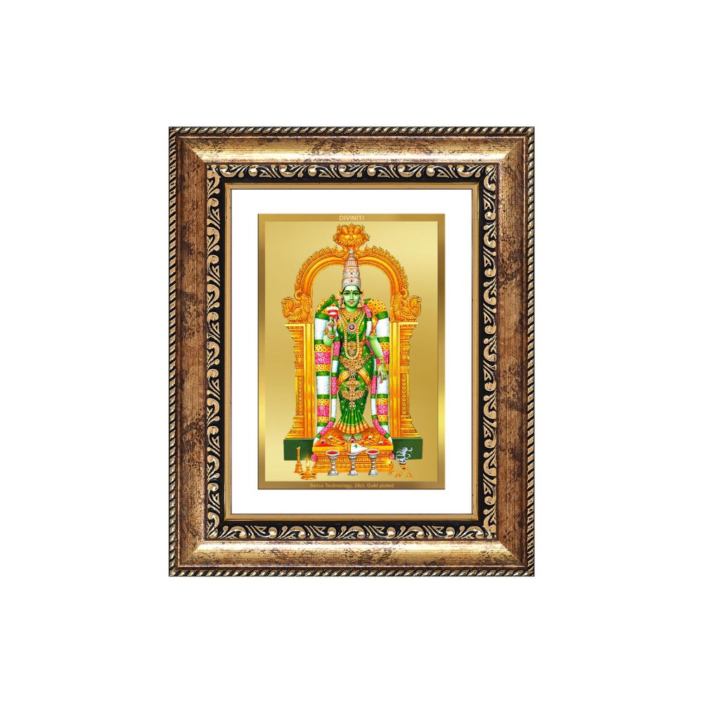 Diviniti 24K Gold Plated Meenakshi Amman (Classic) Divine Wall and Table Top Frame for Home Mandir & Office Decor | Luxury Spiritual Gift