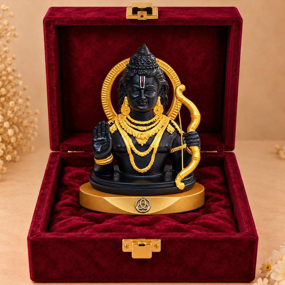 24K Gold-Plated Ram Lalla Resin Idol with Bow for Car Dashboard & Home Decor | Premium Gift Box | 8.5x7 CM