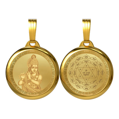 DIVINITI 24K Gold Plated Lord Krishna & Sacred Yantra Pendant – 22mm Double-Sided Spiritual Pendant