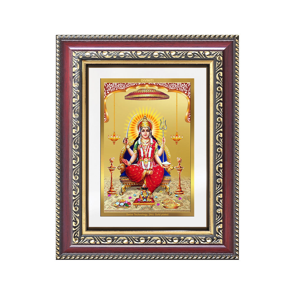 Diviniti 24K Gold Plated Santoshi Mata (Classic) Divine Wall and Table Top Frame for Home Mandir & Office Decor | Luxury Spiritual Gift