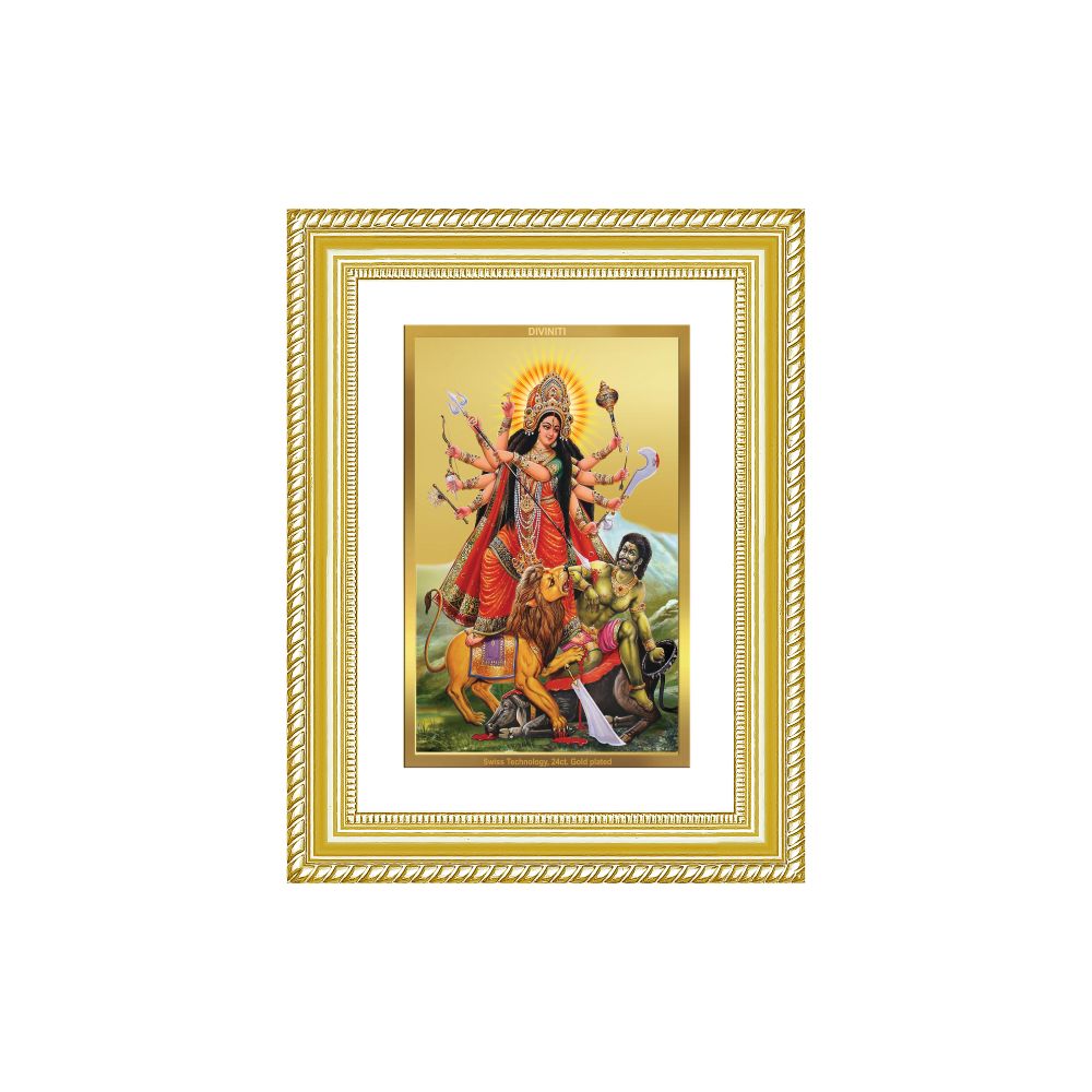 Diviniti 24K Gold Plated Durga - Mahishasura Mardini (Classic) Divine Wall Frame for Home Mandir & Office Decor | Luxury Spiritual Gift